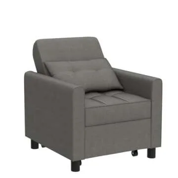 Aiho Convertible Sleeper Chair with Pillow & Pocket, 3-in-1 Sofa Bed in Modern Linen Fabric for Apartment, Dark Gray