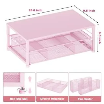 OPNICE 2-Tier Monitor Stand with Drawer & Pen Holders