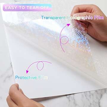 Holographic Sticker Paper, 24 Sheets Transparent Holographic Vinyl Overlay Lamination Sheets, Clear Self Adhesive Laminate Sticker Film for Stickers DIY Crafts, Heart Patterns - 8.5x11 Inch