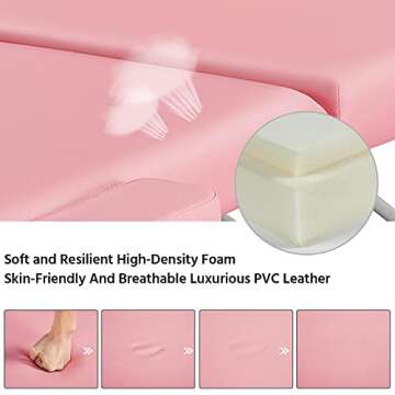 Yaheetech Massage Tables Portable Tattoo Table Adjustable Lash Bed Aluminium 3 Folding Spa Bed with Non-Woven Bag 24 inch Wide Pink