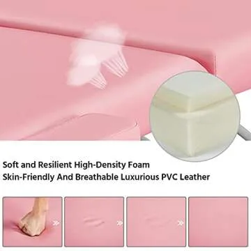 Yaheetech Massage Tables Portable Tattoo Table Adjustable Lash Bed Aluminium 3 Folding Spa Bed with Non-Woven Bag 24 inch Wide Pink