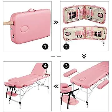 Yaheetech Massage Tables Portable Tattoo Table Adjustable Lash Bed Aluminium 3 Folding Spa Bed with Non-Woven Bag 24 inch Wide Pink