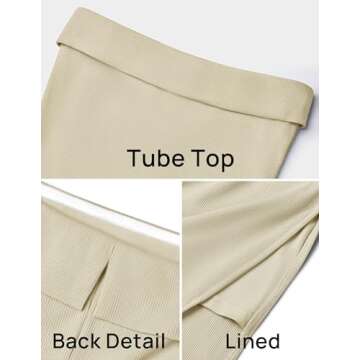 ZESICA Women's 2025 Summer Strapless Bodycon Midi Dress Off Shoulder Strapless Side Slit Tube Long Club Party Dresses,Sand,X-Large