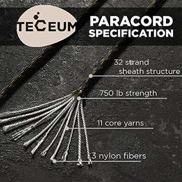 TECEUM Paracord Type IV 750 lb Army Camo – 50 ft – 4mm – 100% Nylon Strong Tactical MIL–SPEC...
