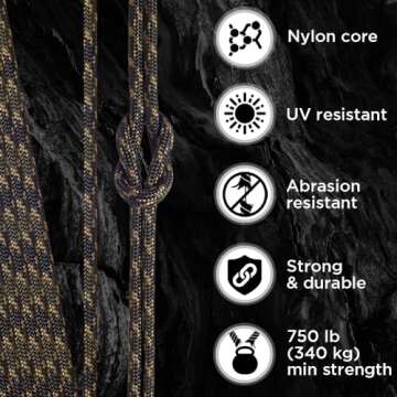 TECEUM Paracord Type IV 750 lb Army Camo – 50 ft – 4mm – 100% Nylon Strong Tactical MIL–SPEC Parachute Cord – Survival Rope Emergency para Cord 11 Strands Core EDC Camping Hiking Military Gear 303a