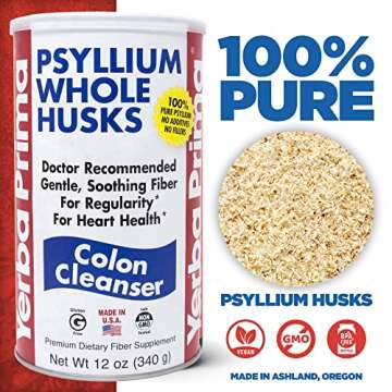 Yerba Prima Psyllium Whole Husks, Colon Cleanser 12 oz (Pack of 2) - All Natural Dietary Fiber, Pure...