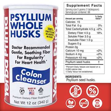 Yerba Prima Psyllium Whole Husks, Colon Cleanser 12 oz (Pack of 2) - All Natural Dietary Fiber, Pure Premium Psyllium, Lab-Tested Non-GMO, Gluten-Free Fiber, Made in The USA