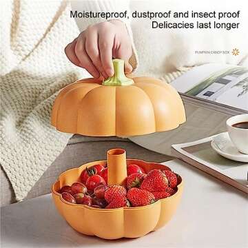 Pumpkin Bowl,Double Layer Pumpkin Fruit/Candy Bowl Food Storage Container for Fall Home Party Snack Holder (Pink, 20.5cm*16.5cm)
