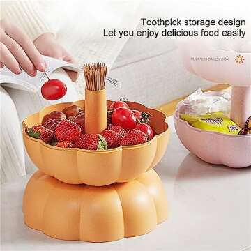 Pumpkin Bowl,Double Layer Pumpkin Fruit/Candy Bowl Food Storage Container for Fall Home Party Snack Holder (Pink, 20.5cm*16.5cm)