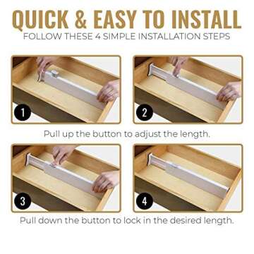 RAPTUROUS Adjustable Drawer Dividers, 4" Tall, Expandable 11-18", 3-Pack, Non-Slip for Dresser, Closet, Kitchen, Nursery, and Office (White)