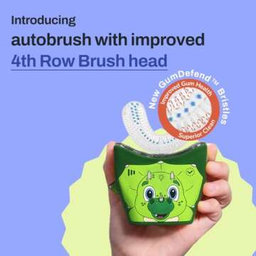 autobrush Kids U Shaped Electric Toothbrush, ADA Accepted, Sonic Pro with Unique 360° Nylon Bristles 3 Cleaning Modes,Whitening LED-Lights,Plays Music (Double-Sided),Ages 3-5, Dinosaur