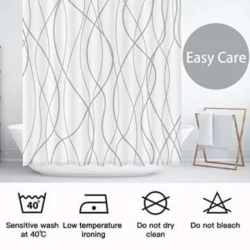 Punkray Grey and White Striped Fabric Shower Curtain for Bathroom with 12 Hooks, Curtains 72 Inches Long, Weighted Hem,Waterproof Bath Accessories Hotel Style - Machine Washable