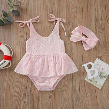 Charming Baby Girls Daisy Romper Set with Headband for Summer
