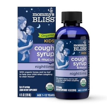 Mommy's Bliss Organic Kids Cough Syrup & Mucus Relief – Natural Bedtime Blend  4 Fl oz