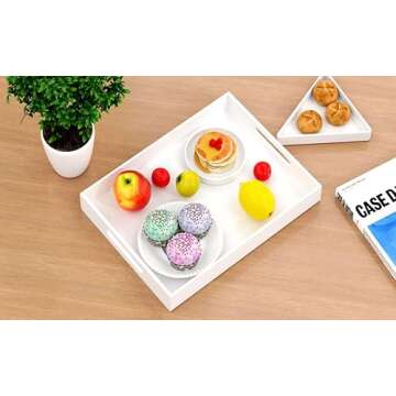 NIUBEE Acrylic Serving Tray 12x16 Inches -Spill Proof- White Decorative Tray Organiser for Ottoman Coffee Table Countertop with Handles