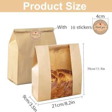 10 Pack Large Paper Bread Bags for Homemade Sourdough Loaves with Window and Sealing Stickers
