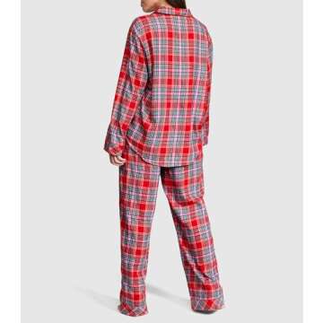 Victoria's Secret Flannel Pajama Set, Long Sleeve Button Down & Pants Set, Sleepwear for Women, Lips...