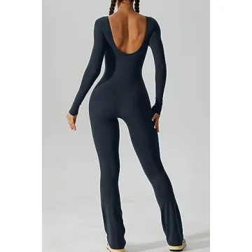 Stylish QINSEN Women's Long Sleeve Backless Jumpsuit