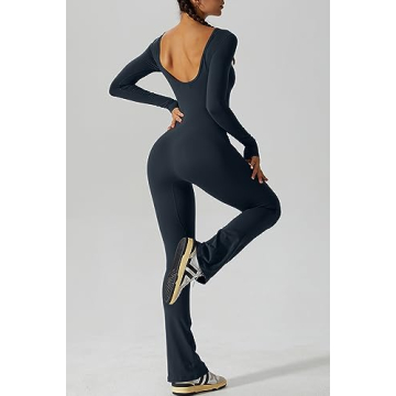 Stylish QINSEN Women's Long Sleeve Backless Jumpsuit