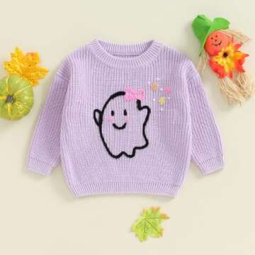 Halloween Outfits Toddler Baby Girl Boy Knit Sweater Boo Pumpkin Long Sleeve Pullover Sweatshirt Fal...