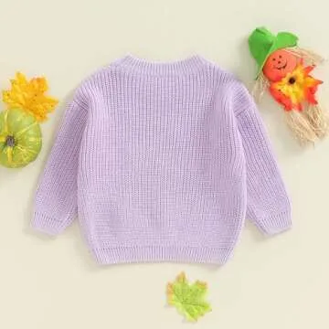 Halloween Outfits Toddler Baby Girl Boy Knit Sweater Boo Pumpkin Long Sleeve Pullover Sweatshirt Fall Winter Clothes (Halloween Purple Ghost A, 0-3 Months)