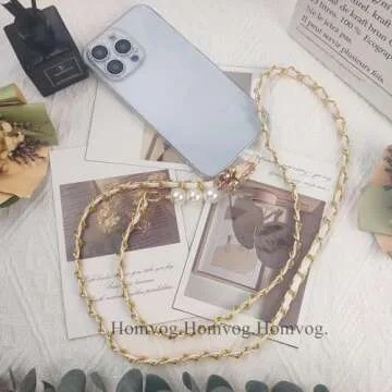 cioatu Universal Phone Strap Cell Phone Lanyard Crossbody Neck Strap Phone Charms with 2× Tether Tab, 1× Wrist Strap, Leather Cross Body Phone Chain for Most Phones Bag Purse (White)