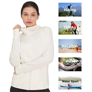 Hody Lovy Sun Protection Hoodie Jackets UV Clothing UPF 50+ Long Sleeve Shirts Hiking Golf Fishing Lightweight Quick Dry, White S