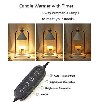 Vintage Jar Candle Warmer with Timer, Electric Candle Warmer Lamp, Dimmable Candle Light, Compatible with Large and Small Candles, Aromatic Candle Holders for Home Decoration 1