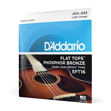 D'Addario Guitar Strings - Acoustic Guitar Strings - Flat Tops Phosphor Bronze - 12-53 Light, Warm, ...