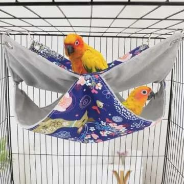 Bird Double Hammock Warm Nest Bed for Parrot Budgie Parakeet Cockatiel Conure Lovebird Hamster Rat Mice Chinchinlla (L)