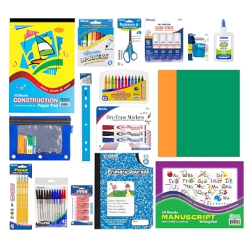 BAZIC Primary School Kit Supply Box 57 Count for Kindergarten Elementary Student K-6 Grades, Composi...