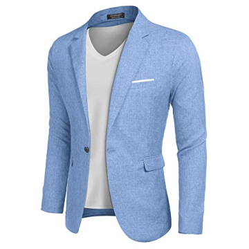 COOFANDY Mens Slim Fit Premium Stylish Suit Coat Jacket Modern Business Blazers Sky Blue