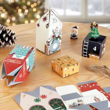 DIY Christmas Advent Calendar Boxes to Fill, 25 Numbered Empty Advent Calendar Houses Boxes, 2024 Countdown Advent Calendars Surprise Gift Boxes for Kids Family Friends, XMAS Holiday Decor -25 Designs