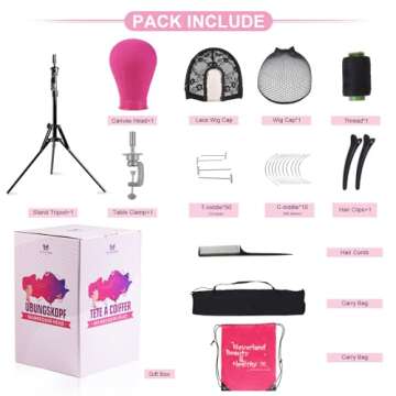 Neverland Beauty & Health Wig Stand Tripod with Head,23 Inch Red Wig Head Stand with Mannequin Head,Canvas Head for Wigs,Foldable Mannequin Head Stand Set for Wig Making Display