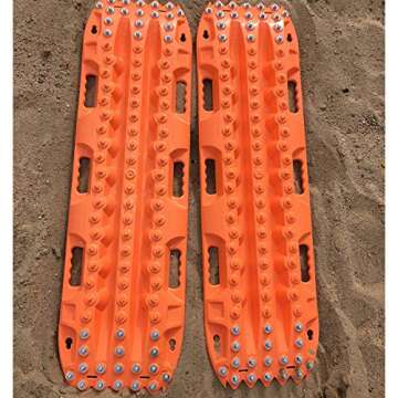 ActionTrax - Self Recovery Track System for Snow, Sand, Mud and Silt - with Metal Studs - Orange - 1 Pair (Total of 2)