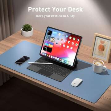 Aothia Leather Desk Pad Protector, Large Mouse Pad, Office Desk Mat, Non-Slip PU Leather Desk Blotter, Laptop Desk Pad, Waterproof Desk Writing Pad for Office and Home (Denim Blue, 23.6" x 13.7")