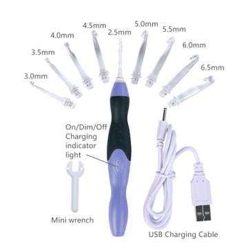 Lighted Crochet Hooks Set- Rechargeable Crochet Hook with Latest Case, 9 in 1 Interchangeable Heads Light Crochet Hooks with Accessories…