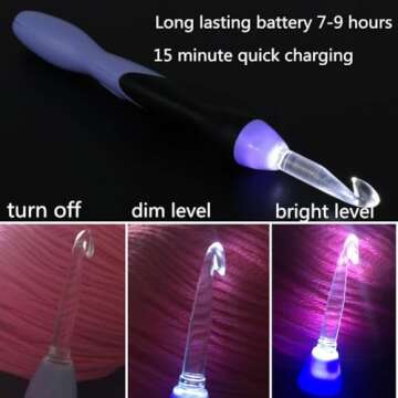 Lighted Crochet Hooks Set- Rechargeable Crochet Hook with Latest Case, 9 in 1 Interchangeable Heads Light Crochet Hooks with Accessories…