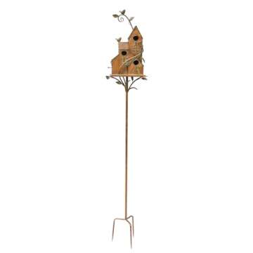 Large Copper Colored Multi-Birdhouse Stakes, Room for 4 Bird Families in Each (Castle Home)