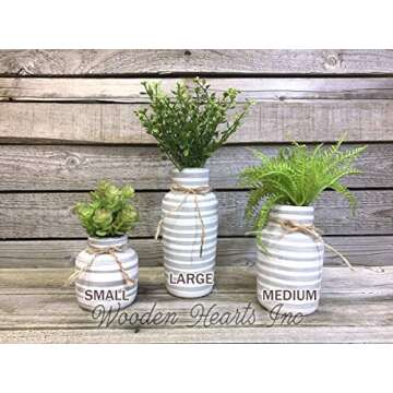 SUCCULENT POTS in Ceramic Pottery bottle vase striped gray white Pot Jar Mini Farmhouse Home Decor P...