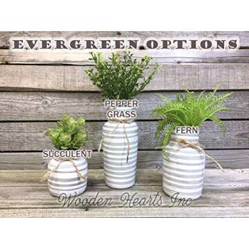 SUCCULENT POTS in Ceramic Pottery bottle vase striped gray white Pot Jar Mini Farmhouse Home Decor Plant Fern Grass Distressed Little Cute Garden Greenery