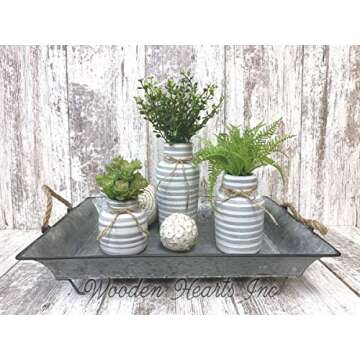 SUCCULENT POTS in Ceramic Pottery bottle vase striped gray white Pot Jar Mini Farmhouse Home Decor Plant Fern Grass Distressed Little Cute Garden Greenery