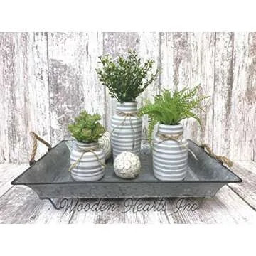 SUCCULENT POTS in Ceramic Pottery bottle vase striped gray white Pot Jar Mini Farmhouse Home Decor Plant Fern Grass Distressed Little Cute Garden Greenery