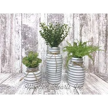SUCCULENT POTS in Ceramic Pottery bottle vase striped gray white Pot Jar Mini Farmhouse Home Decor Plant Fern Grass Distressed Little Cute Garden Greenery