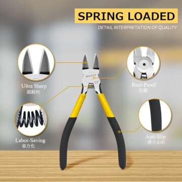 BOOSDEN Wire Cutter,6.5 inch Side Cutters,Spring Loaded Wire Cutters for Crafting,Flush Cutter,Ultra Sharp for Jewelry Making,Flush Cut Pliers,Dikes Wire Cutters,Floral Wire Cutter,Snips
