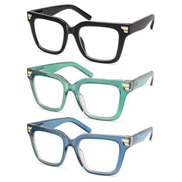 AMOMOMA 3 Pack Retro Oversized Square Reading Glasses for Women Trendy Chunky Blue Light Blocking Readers AM6168 Mix (+1.00 Magnification Strength)