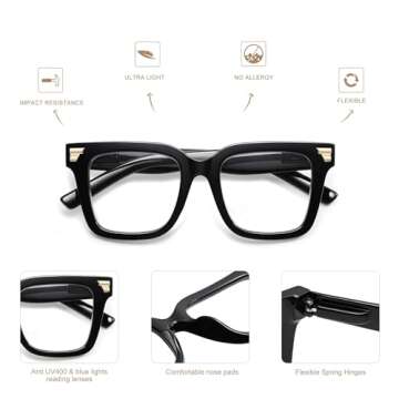 AMOMOMA 3 Pack Retro Oversized Square Reading Glasses for Women Trendy Chunky Blue Light Blocking Readers AM6168 Mix (+1.00 Magnification Strength)