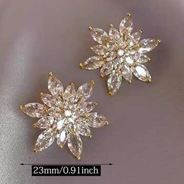 Crystal Flower Burst Stud Earrings,Elegant Hypoallergenic Large Big Sparkly CZ Cubic Zirconia Rhines...