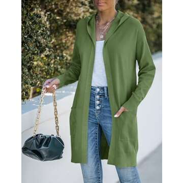 Stylish MEROKEETY Women's 2024 Long Sleeve Open Front Hoodie Cardigan in Olive