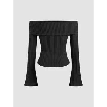 CIDER Off The Shoulder Tops for Womens Sexy Long Sleeve Going Out Tops Knit Cropped Top Trendy Slim Fit